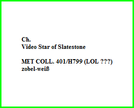 Ch.  Video Star of Slatestone    MET COLL. 401/H799 (LOL ???)  zobel-weiß